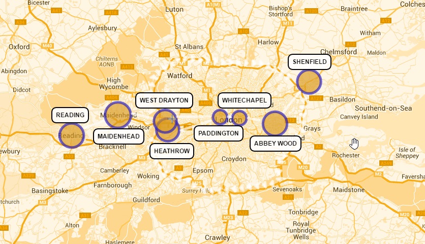 Thameslink map surrounding London